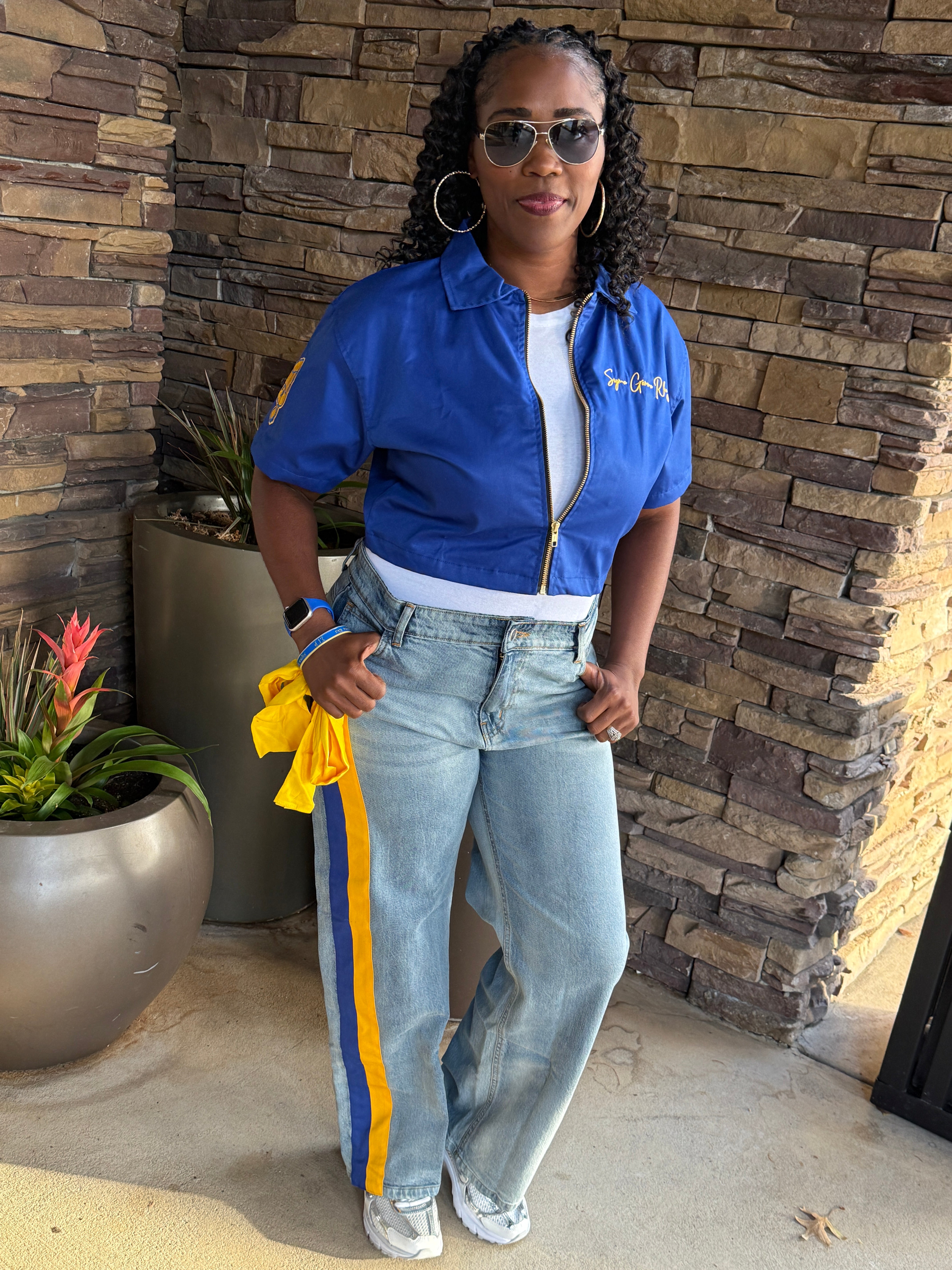 SGRHO in Blue & Gold Striped Jeans