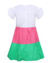 Color Block Fluttered Sleeve Dress- Pink/Green